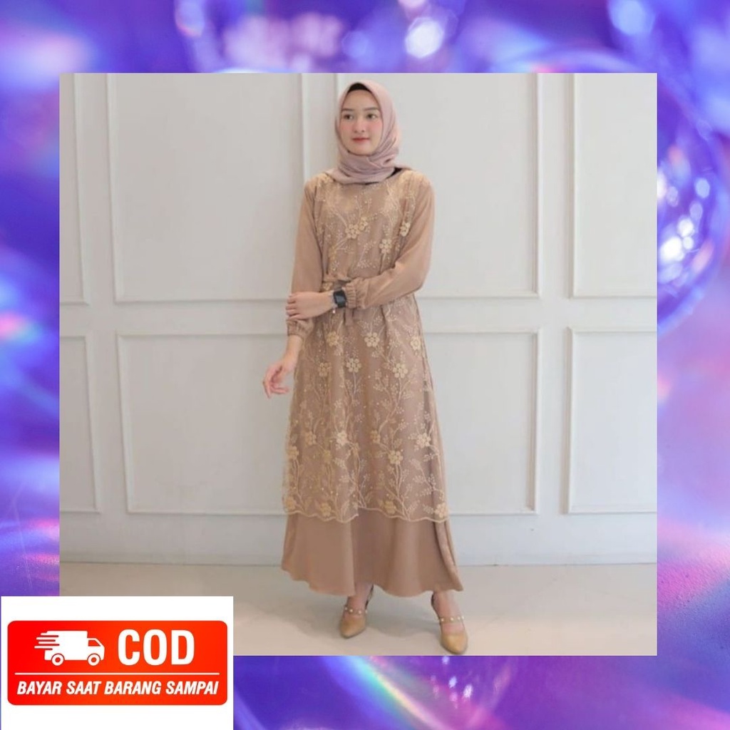 GAMIS BRUKAT MUTIARA SANIA KOMBINASI MOSCREPE / Gamis brokat busui/bumil muslimah GAMIS TERBARU / GA