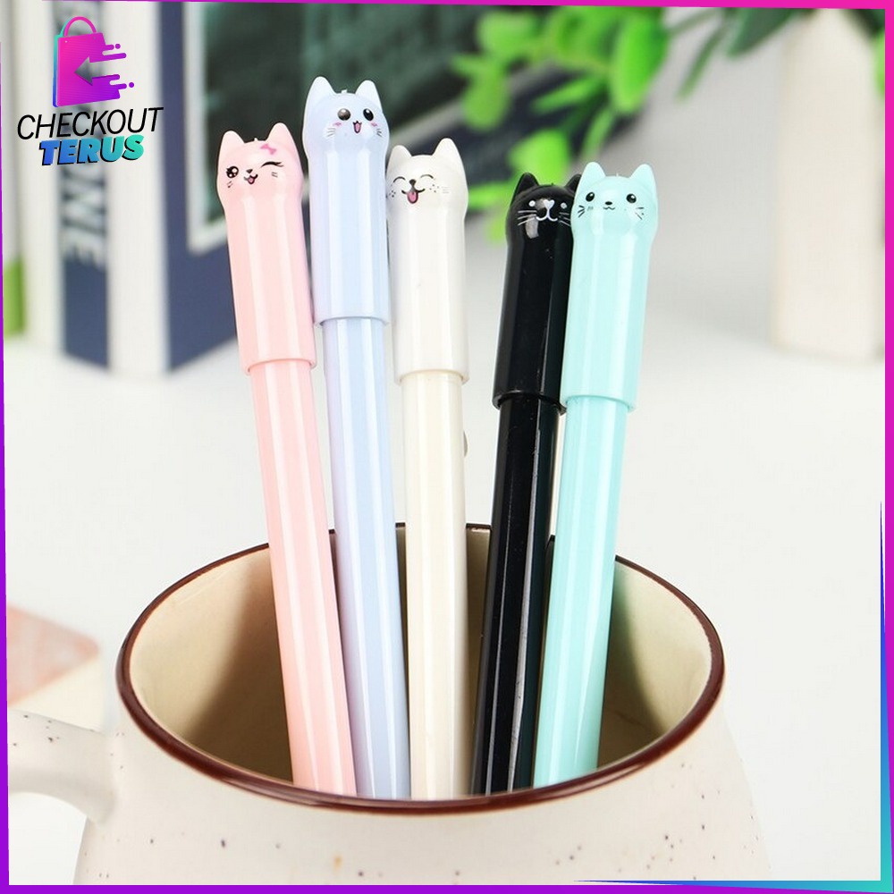 CT A14 Pulpen Gel Karakter Kartun Kucing Alat Tulis Stationary Bolpen Motif Kucing Pena Unik