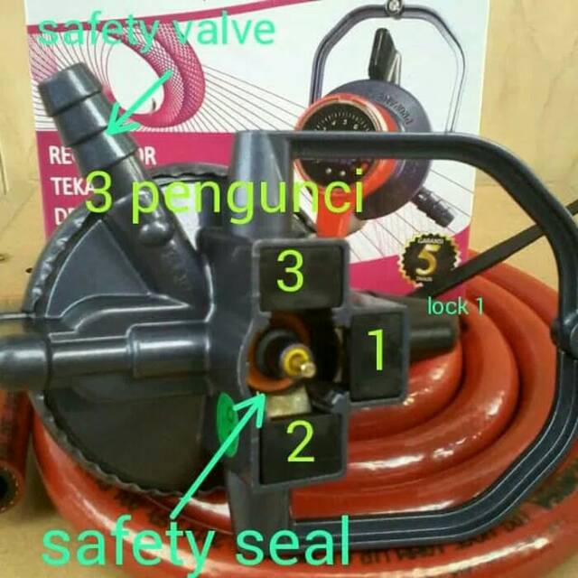 Regulator gas lpg Pertamina sestem 3 lock + selang kompor gas promo