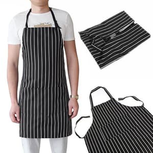 Adult Bib Apron - Black Stripe With 2 Pockets Style