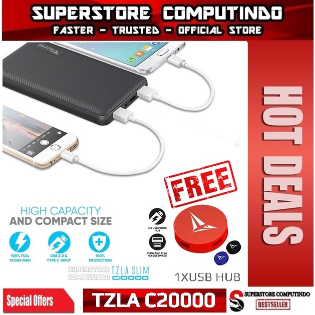 Alcatroz Tzla REAL 20000mAh PowerBank Fast Charging + Type C