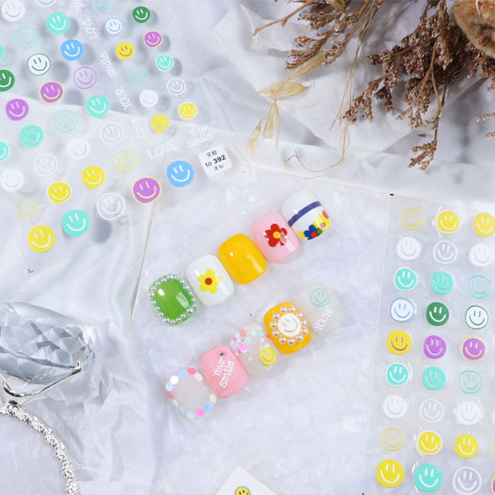 ELEGANT Salon Nail Water Slide Decals Japanese Nail Decoration Smiley Nail Sticker Embossed New Colorful Self-Adhesive Cartoon Flowers DIY Nail Art