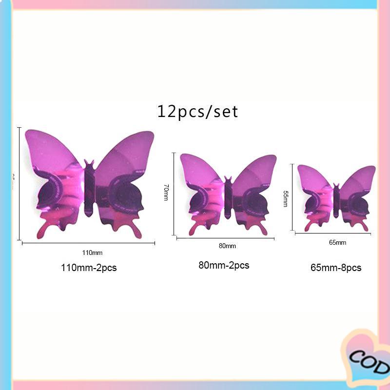 COD❤️ Tiga -Dimensi Pet Mirror 3D Butterfly Wall Sticker Stiker Ruang Tidur Ruang Ruang Ruang Belajar Studi-A.one