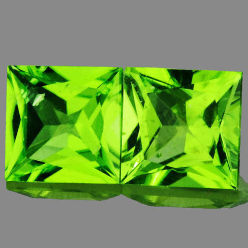 Pair Calibrated Square 6.08mm 2.52ct Tcw Natural Unheated Green Peridot, Pakistan PD833