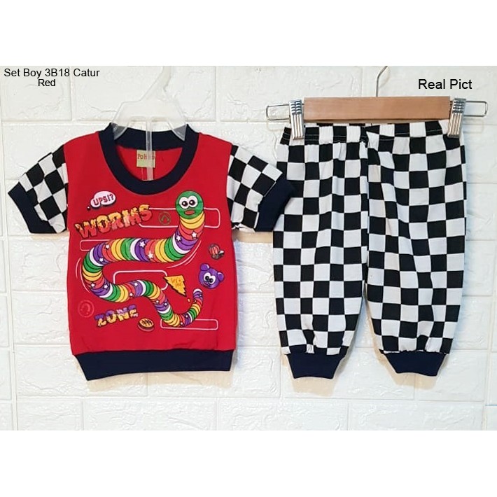 Set Boy 3B15 Catur/Stelan Baju Anak 6-11 thn Motif Catur/Baju Stelan Anak Cowok Murah/Pakaian Anak