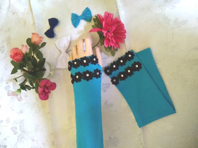 Handsock Jempol Fringlles/Handsock Renda Bunga Hitam Spandex Baloon /Manset Tangan Jempol Flower