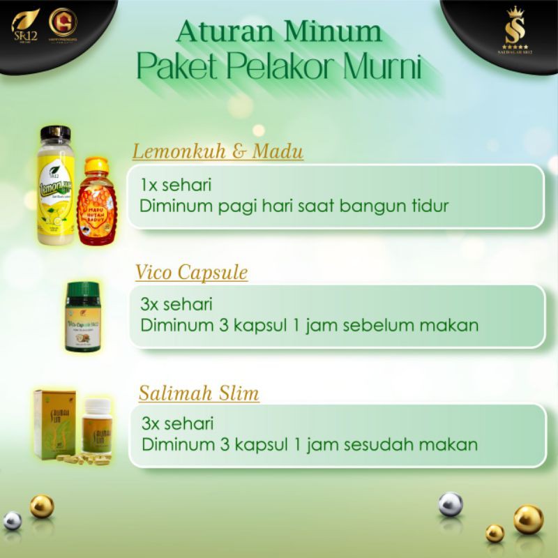 PAKET PELAKOR MURNI SR12 BPOM / MADU HUTAN BADUY / SALIMAH SLIM / VCO KAPSUL ORIGINAL