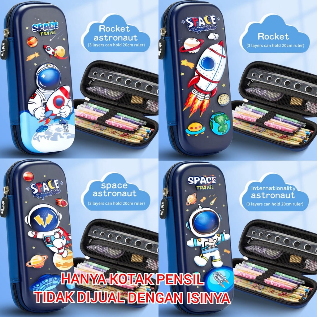 Kotak Pensil 3D Astronot Rocket Dinosaurus Motif Cowo Kotak pensil 3D timbul tempat pensil Pencil Case Motif Cowo kado ultah anak cwo