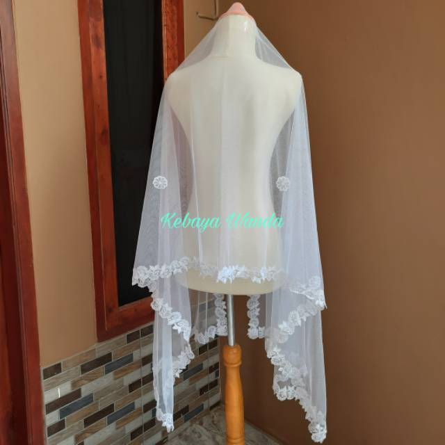 (Ready) Selendang Akad Tulle Bordir Bunga / Kerudung Akad Pengantin