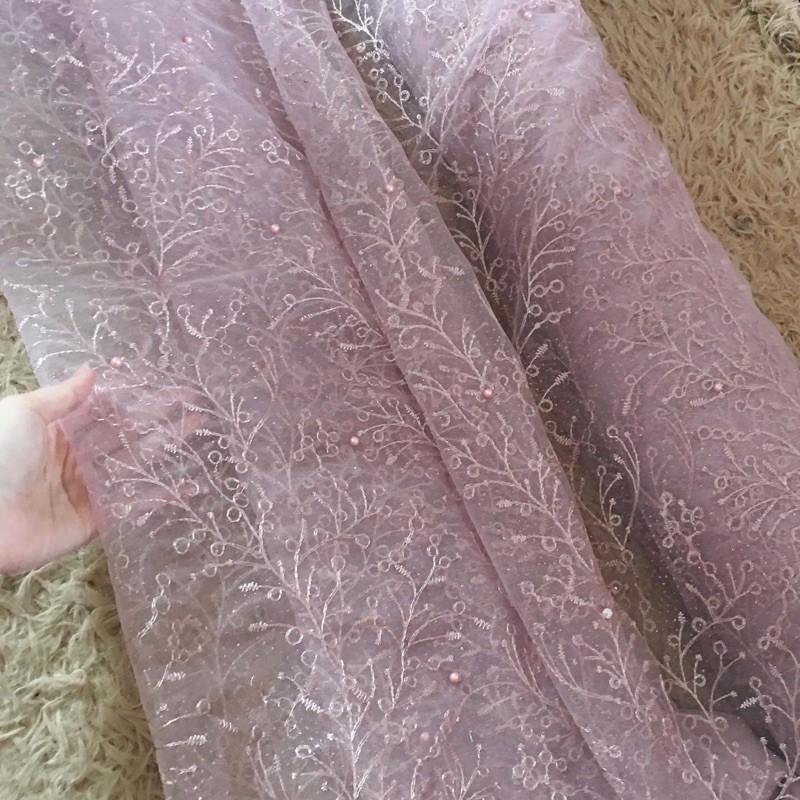 Kain Brokat tile mutiara Celine warna Rose Gold