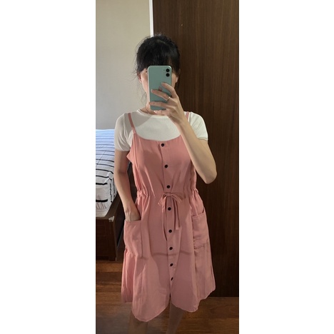 Dress overall/overall dress import/midi dress import/dress kantong/dress polos import