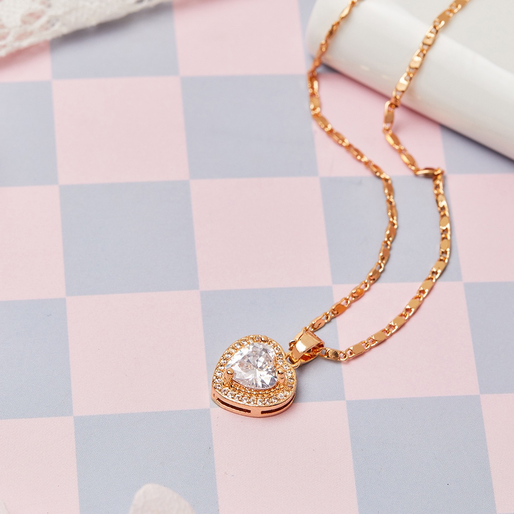 Y373 Korea Kalung Cinta Rantai Liontin Klavikula Kalung Wanita Gold Liontin Love Full Diamond Kalung Pesta Mewah