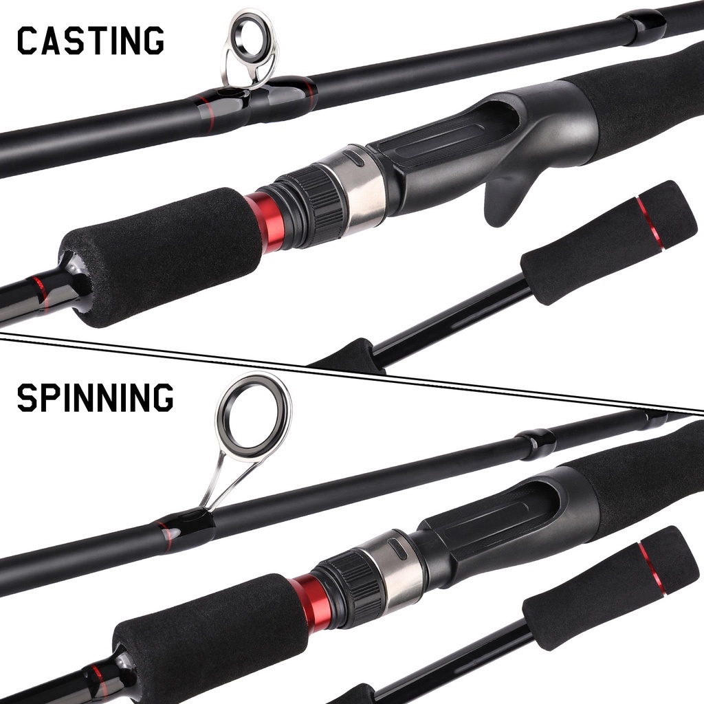 Carbon Fiber Spinning Baitcasting Fishing Rod Max Drag 5kg Fishing Pole 1.65m 1.8m M and ML Joran Pancing 2 Sections Solid Tip Carbon Fishing Pole Max Drag 4-10kg Fishing Rod Saltwater Freshwater Bass Rod Fishing Hook Fishing Gear Fishing Tool Gift