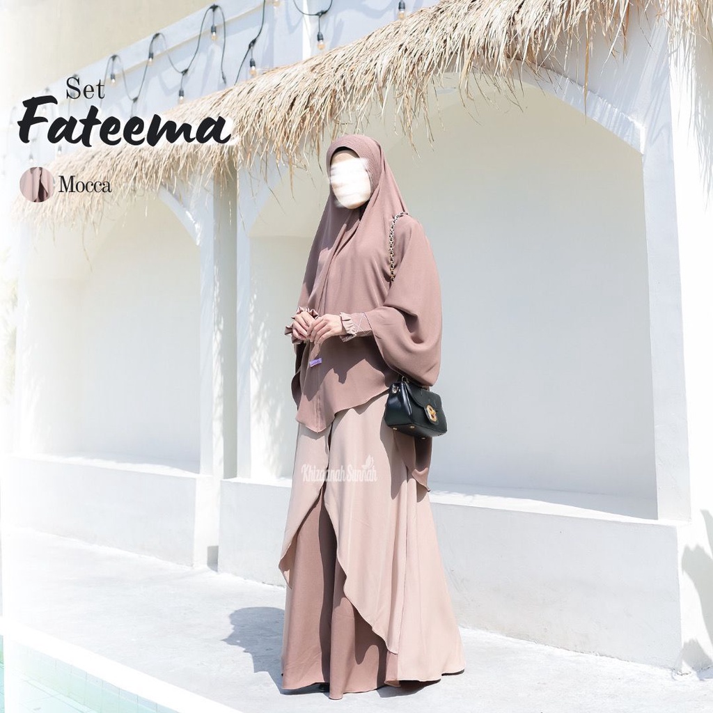 FATEEMA SET GAMIS KHIMAR SERIES by KHIZAANAH SUNNAH klambieakhwat BISA COD | bahan tiffany twill  lembut halus jatuh nyaman resleting busui manset wudhu saku kanan tali belakang khimar pad busa antem free cadar tali