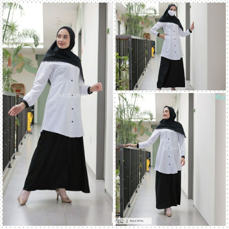 Seragam Dinas Hitam Putih Perempuan Pns Syifa Dress By Maharani Bahan Katun Toyobo Nyaman Adem