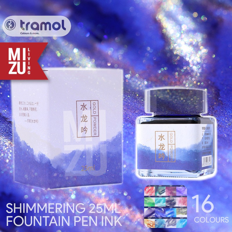 TRAMOL GOLD SERIES 25ml SHIMMERING Fountain Pen INK Tinta Glitter Emas Perak