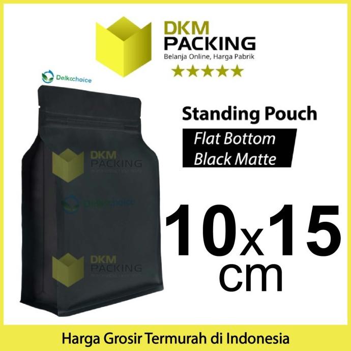 Plastik Klip Flat Bottom Hitam 10x15cm Standing Pouch Ziplock Kemasan