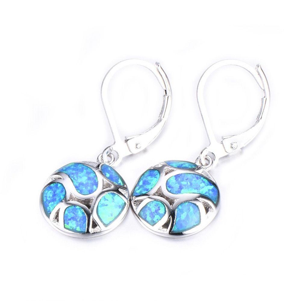 Preva Women Earrings Wanita Anting Wanita Bulat Geometris Liontin Anting Biru/Putih Anting Hoop