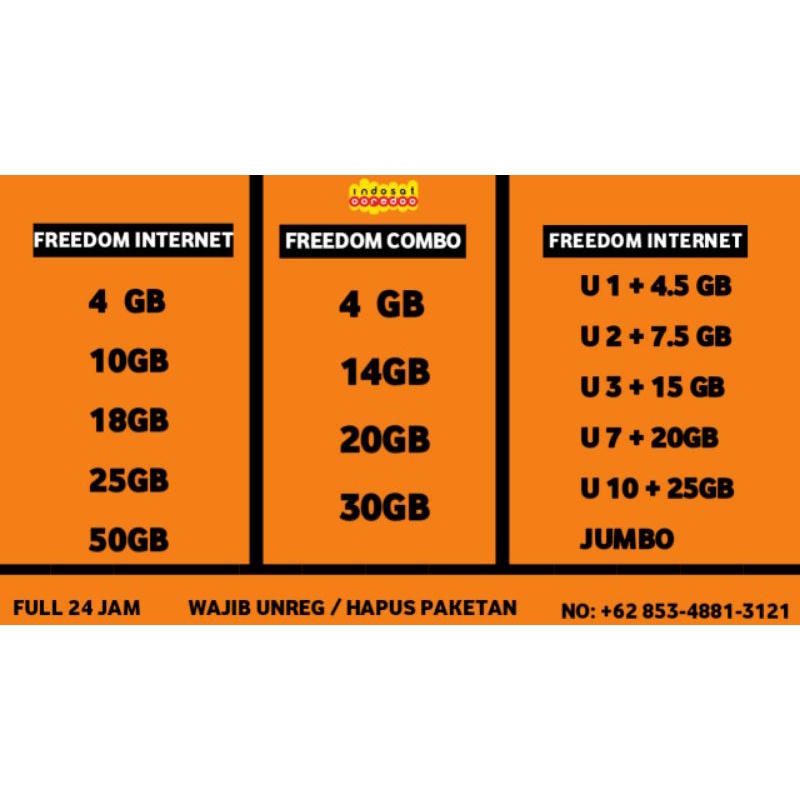 PAKET INDOSAT FREEDOM INTERNET/COMBO/UNLIMITED