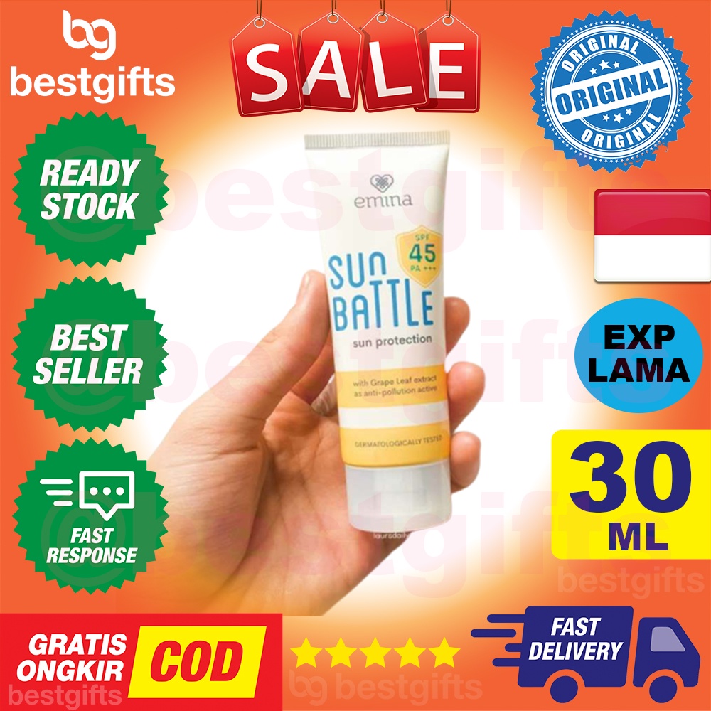 EMINA SUN BATTLE SPF 45 SUN PROTECTION SUNSCREEN BLOCK TAN GRAPE LEAF EXTRACT MELINDUNGI DARI SINAR UV 30 ML