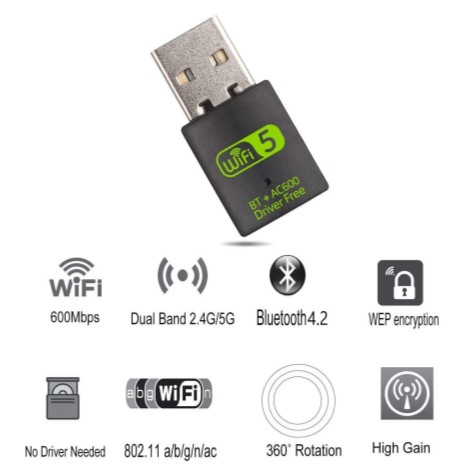 Wifi USB Dual Band Wireless 2.4Ghz 5Ghz Include Bluetooth 2 in 1 Combo