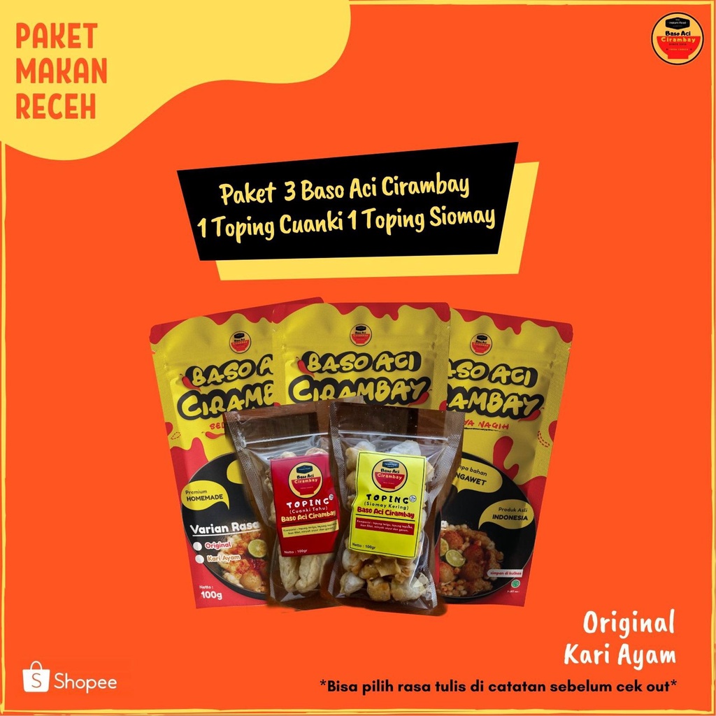 

Paket 3 Baso Aci Cirambay + 1 Toping Cuanki + 1 Toping Siomay Instan Gurih Enak