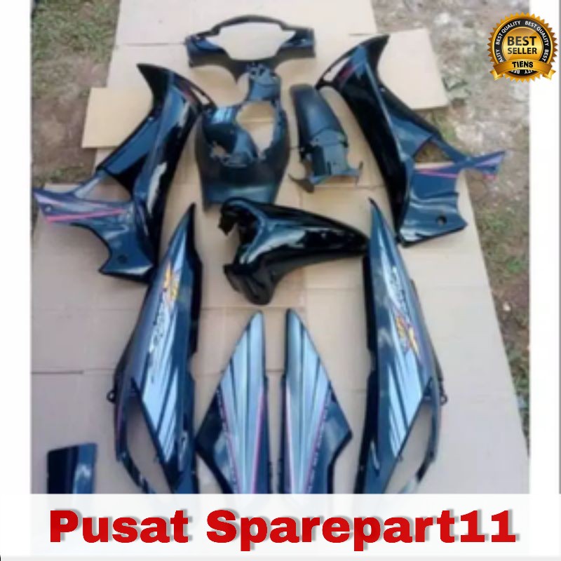 Honda supra X 125 lama cover body set hitam plus striping-2005_2007