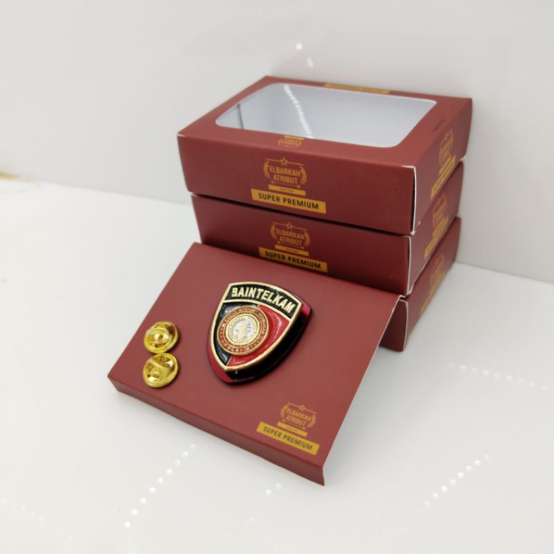 PIN POLRI BAINTELKAM DENGAN AKRILIK MERAH GOLD PLATED SUPER PREMIUM