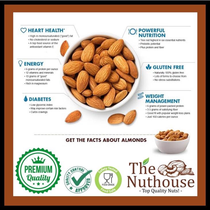 

DISKON TERBATAS !!! 1KG ALMOND WHOLE PREMIUM RAW / MENTAH NPX 27/30 TERLARIS