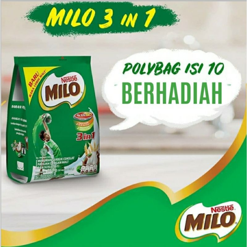 BERHADIAH MILO 3IN1 ACTIV GO POLYBAG ISI SACHET 10X35GR. MILO POLYBAG