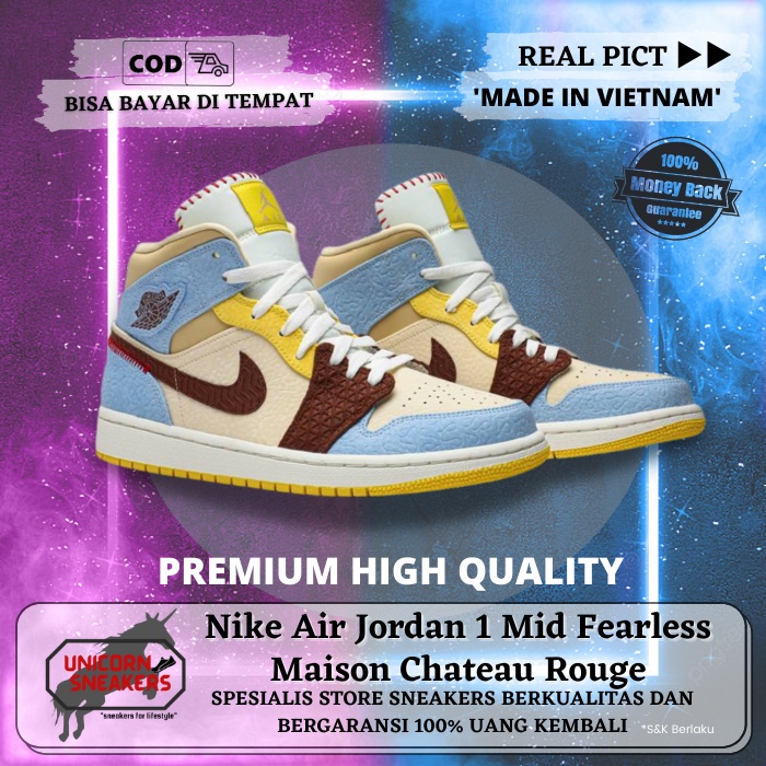 Sepatu Nike Jordan 1 Mid SE Maison Chateau Rouge Fearless Sneakers Wanita Sneaker Fashion Cewek Impo