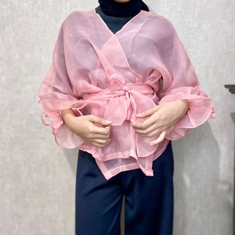 VIERRA OUTER Kondangan Atasan Organza transparan Ootd wanita-DUSTY PINK