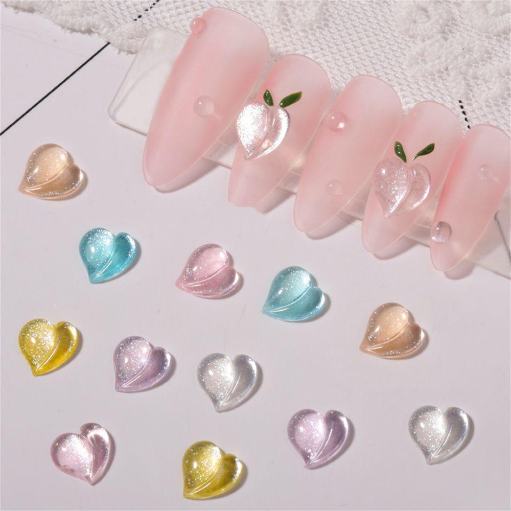 PINEAPPLE 30pcs Jewelry Flat Bottom Drill Nail Accessories Nail Decoration Peach Heart Love Heart Symphony DIY Manicure Resin Nail Art Nail Rhinestones