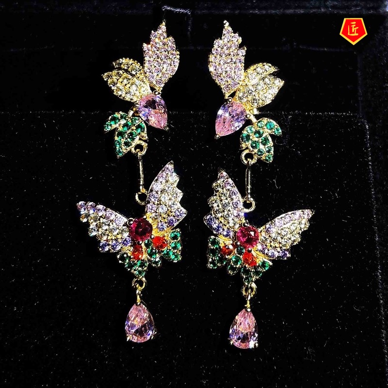 [Ready Stock]Luxury Fairy Butterfly Colored Gemstone Stud Earrings