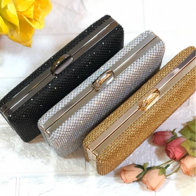 Tas Pesta DELILAH Embellished Crystal Box Clutch