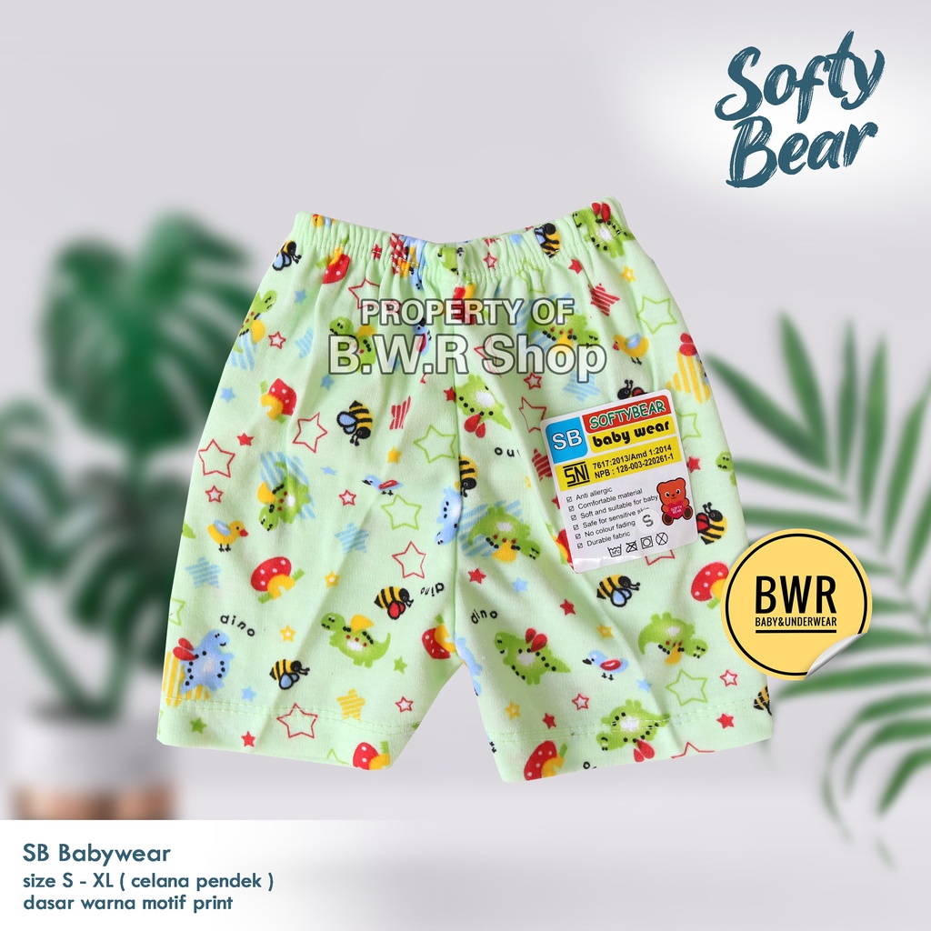 Celana Anak PENDEK SB Softtbear Warna Motif / Celana Anak Unisex Babywear S - XL | Bwr