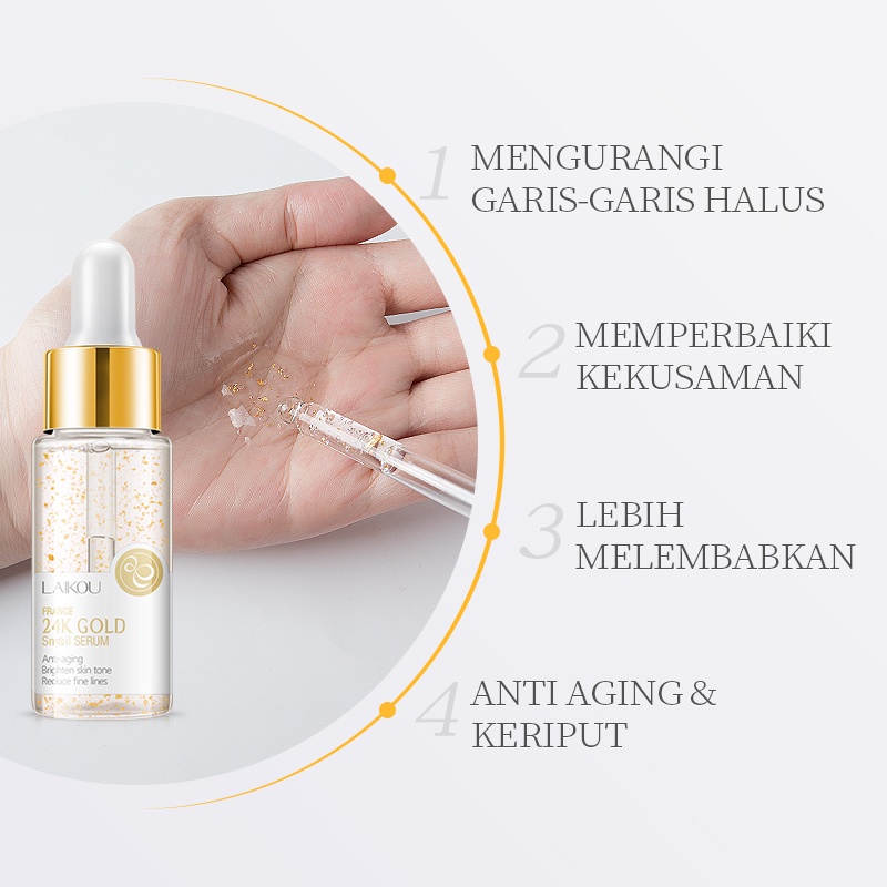 BPOM LAIKOU Emas 24k Serum Essence Siput Anti Penuaan Menghilangkan Garis-Garis Halus Kerutan 17ml