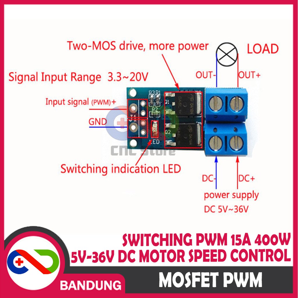 MOSFET POWER SWITCHING PWM 15A 400W 5V-36V DC MOTOR SPEED CONTROL