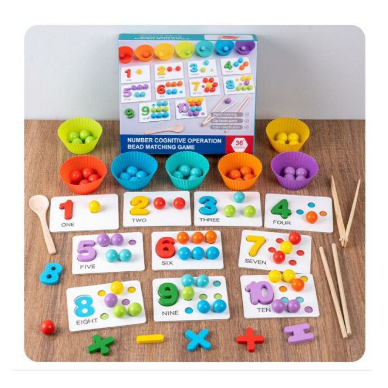 Mainan montessori beads sumpit, Number Cognitive Operation Bead Mathing Game