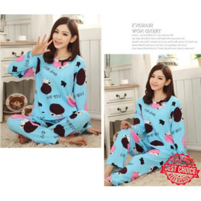 Baju Tidur Wanita / Piyama Wanita / Setelan piyama / Sapi Biru