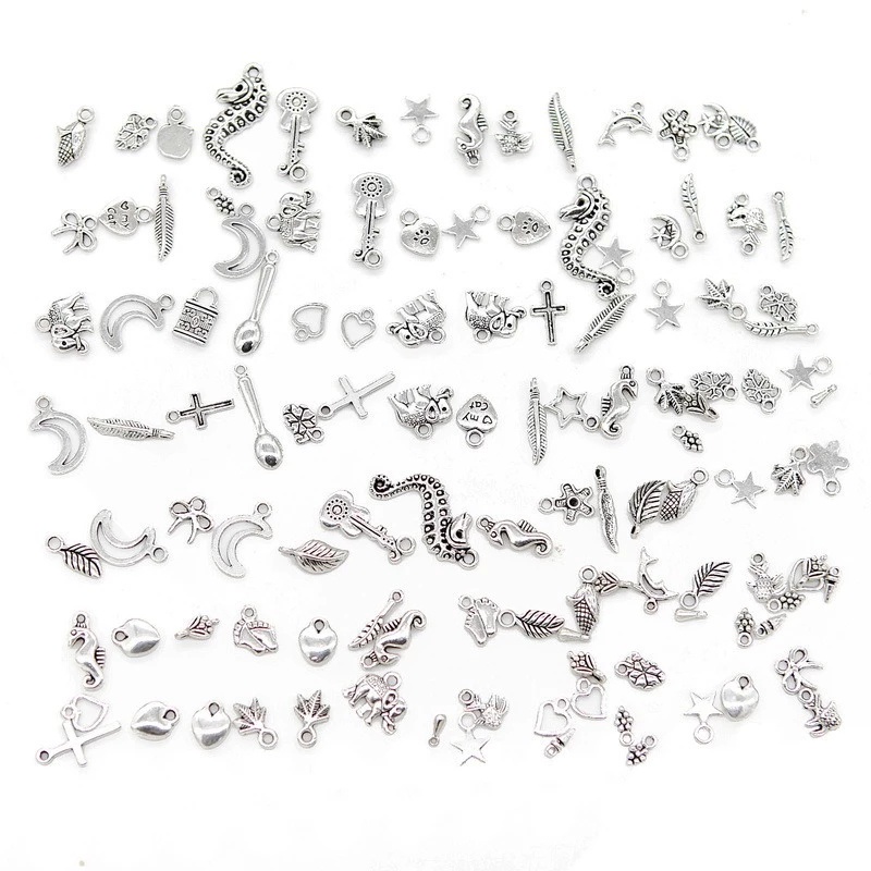 100 Pcs Liontin Charms Handmade Gaya Antik Warna Silver Untuk Aksesoris Gelang Kalung