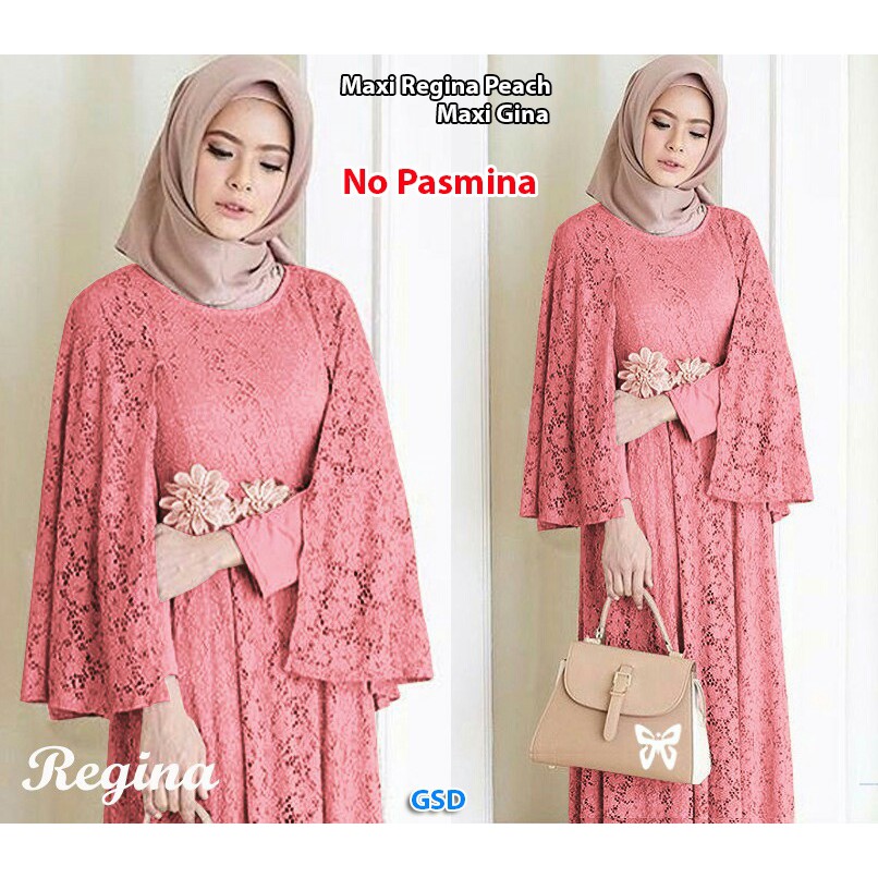 Long dress pesta wanita casual/gamis brukat kembang 