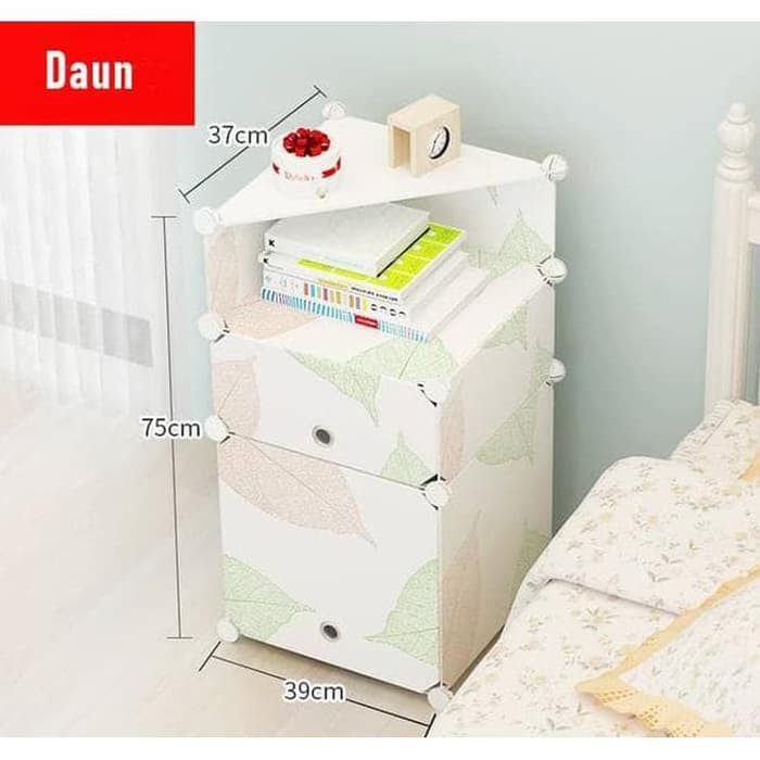 JE Meja Samping Tempat Tidur MOTIF SD5 Rangka Besi Tingkat Laci