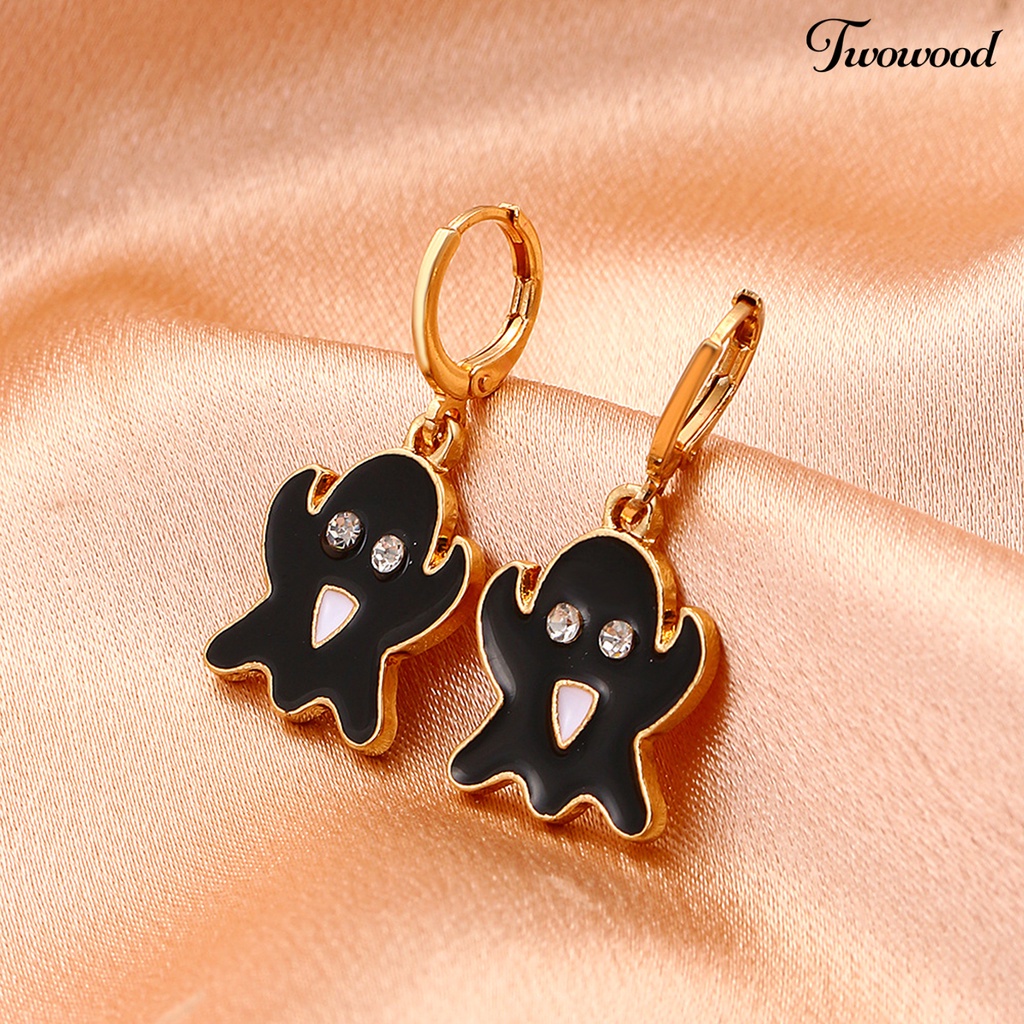 Twowood 1 Pair Ghost Pendant Halloween Earrings Candy Color Alloy Rhinestone Women Enamel Earrings Party Jewelry