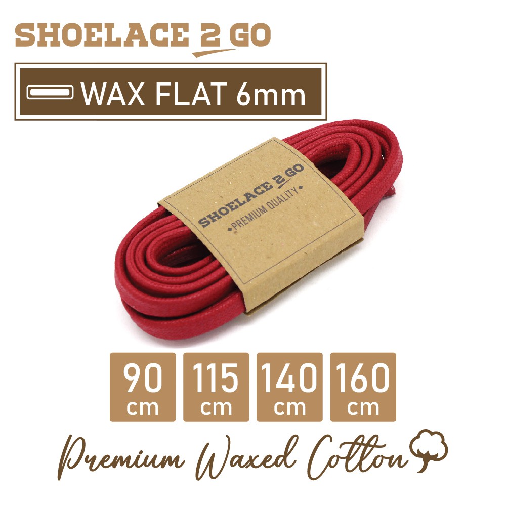 SHOELACE 2 GO PREMIUM TALI SEPATU LILIN WAX GEPENG PIPIH FLAT - WF6 - F1 - RED CHERRY - 6MM