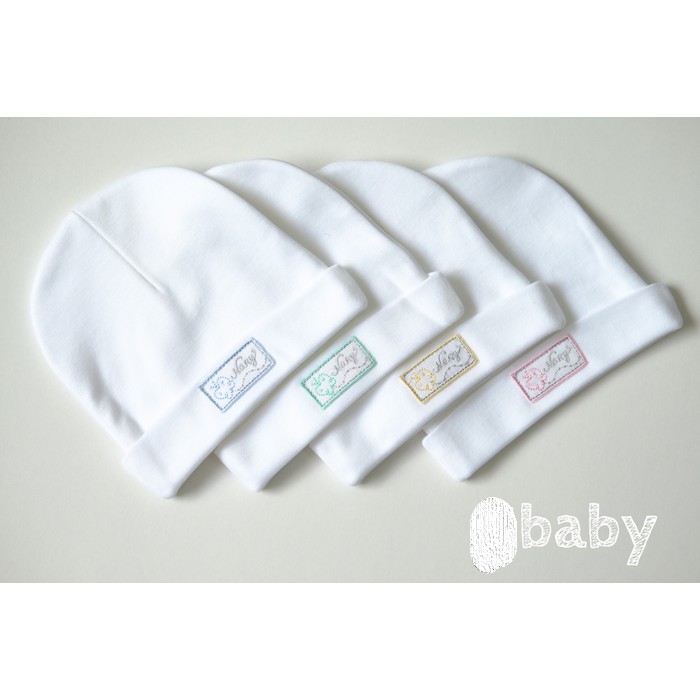 Nary topi kupluk/bulat baby putih tulisan bordir nary 0-3bulan