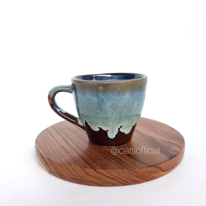 Naruna Keramik Latte Handle Blue Brown - FREE TATAKAN BULAT KAYU JATI