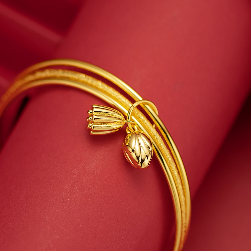 2022 Gelang Tiga Cincin Desain Bunga Teratai Warna Emas Untuk Wanita