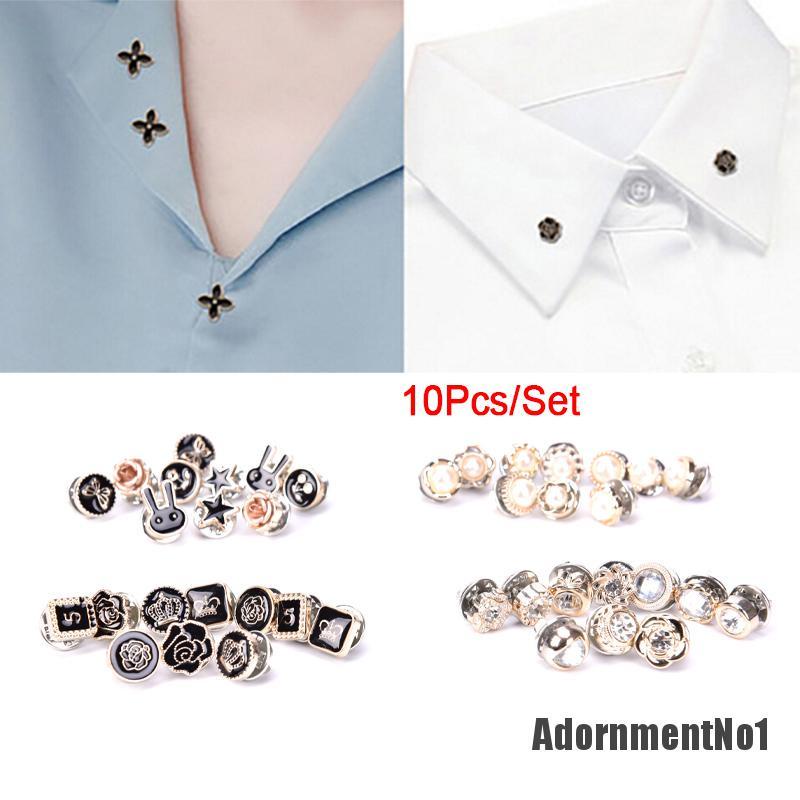 (Adornmentno1) 10pcs / set Bros Pin Bentuk Bunga Aksen Mutiara + Kristal Untuk Aksesoris Wanita