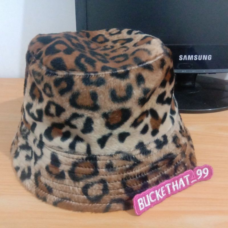Topi Bucket Hat Motif Bulu Tutul Leopard Coklat Bucket Motif Satuan